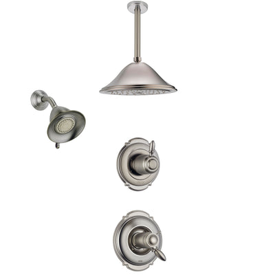 Delta Victorian Dual Thermostatic Control Handle Stainless Steel Finish Shower System, Diverter, Showerhead, and Ceiling Mount Showerhead SS17T2551SS6