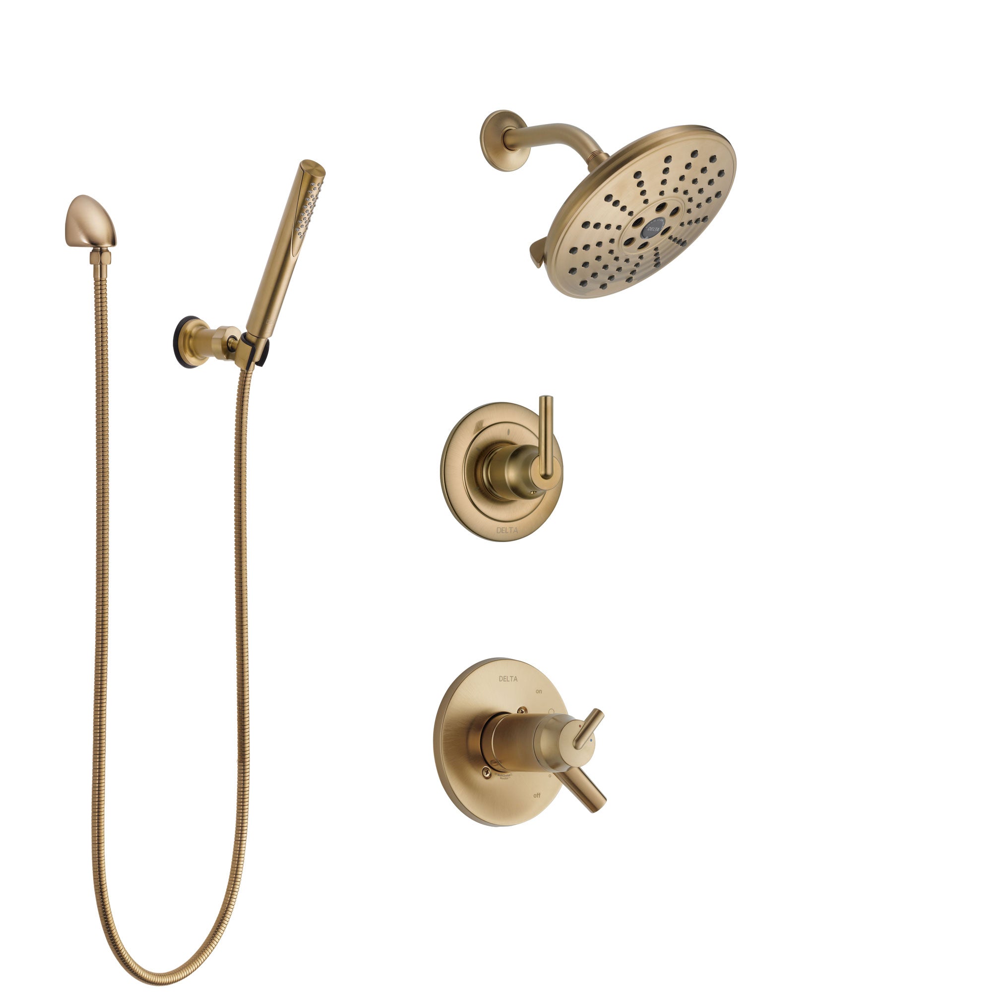 Delta Trinsic Champagne Bronze Shower System with Dual Thermostatic Control Handle, Diverter, Showerhead, and Hand Shower SS17T2592CZ3