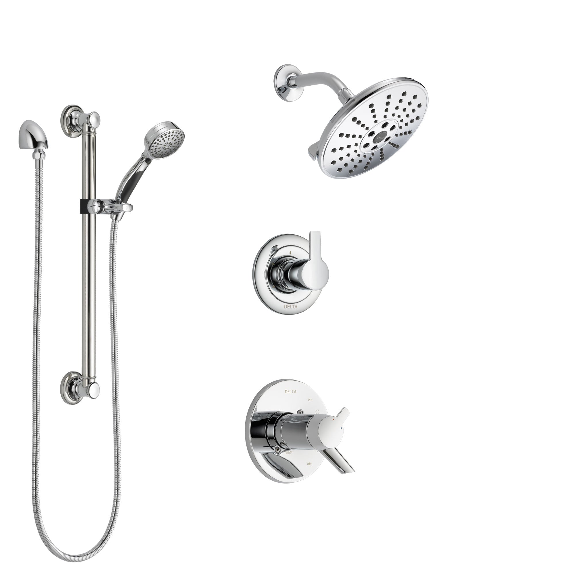 Delta Compel Chrome Finish Shower System with Dual Thermostatic Control Handle, Diverter, Showerhead, and Hand Shower with Grab Bar SS17T26113