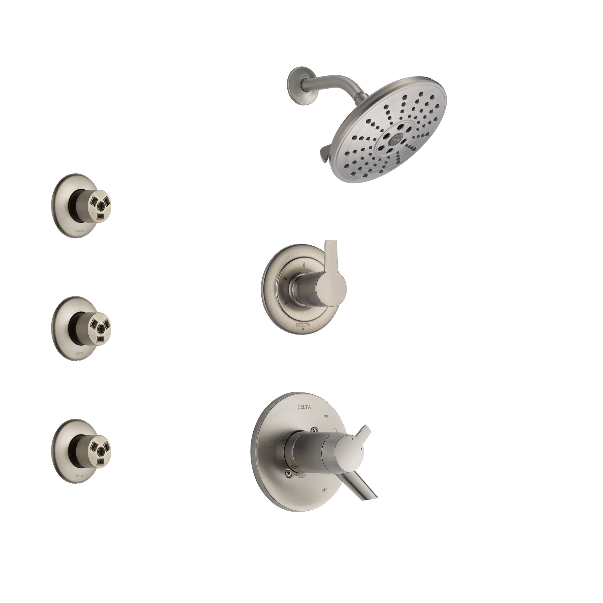 Delta Compel Dual Thermostatic Control Handle Stainless Steel Finish Shower System, 3-Setting Diverter, Showerhead, and 3 Body Sprays SS17T2611SS1