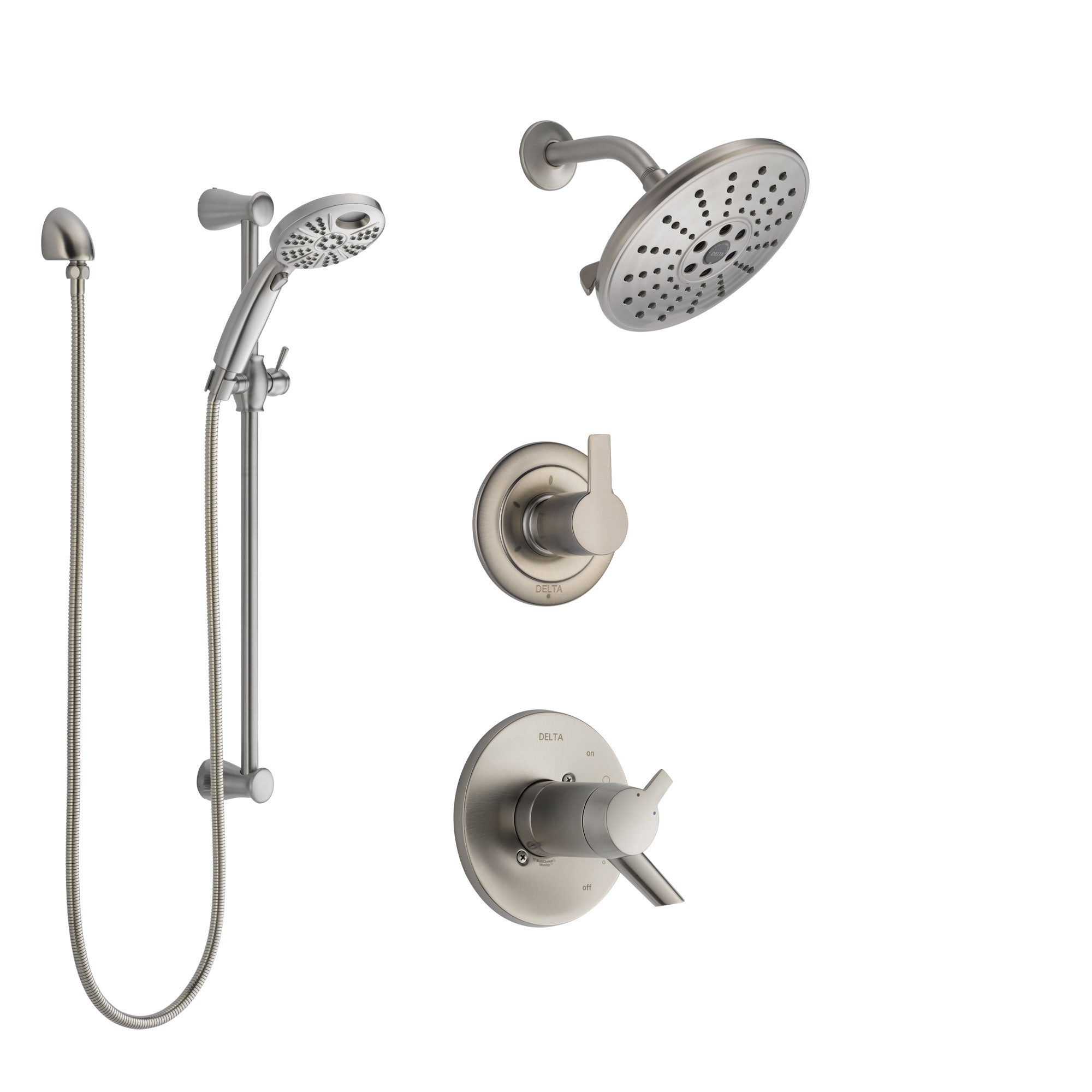 Delta Compel Dual Thermostatic Control Stainless Steel Finish Shower System, Diverter, Showerhead, and Temp2O Hand Shower with Slidebar SS17T2611SS4