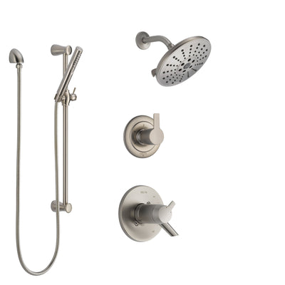 Delta Compel Dual Thermostatic Control Handle Stainless Steel Finish Shower System, Diverter, Showerhead, and Hand Shower with Slidebar SS17T2611SS5