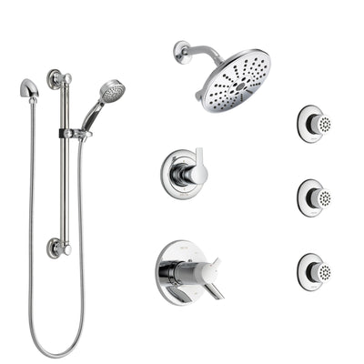 Delta Compel Chrome Shower System with Dual Thermostatic Control, Diverter, Showerhead, 3 Body Sprays, and Hand Shower with Grab Bar SS17T26121