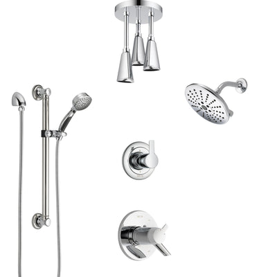 Delta Compel Chrome Shower System with Dual Thermostatic Control, Diverter, Showerhead, Ceiling Mount Showerhead, and Grab Bar Hand Shower SS17T26126