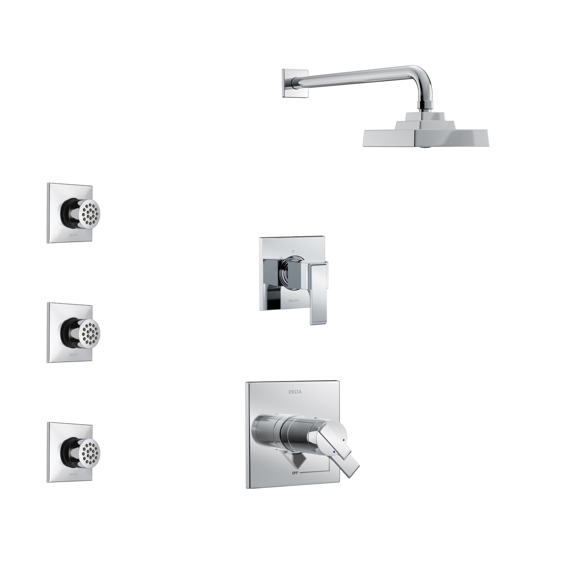 Delta Ara Chrome Finish Shower System with Dual Thermostatic Control Handle, 3-Setting Diverter, Showerhead, and 3 Body Sprays SS17T26711