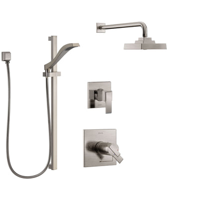 Delta Ara Dual Thermostatic Control Handle Stainless Steel Finish Shower System, Diverter, Showerhead, and Hand Shower with Slidebar SS17T2672SS4