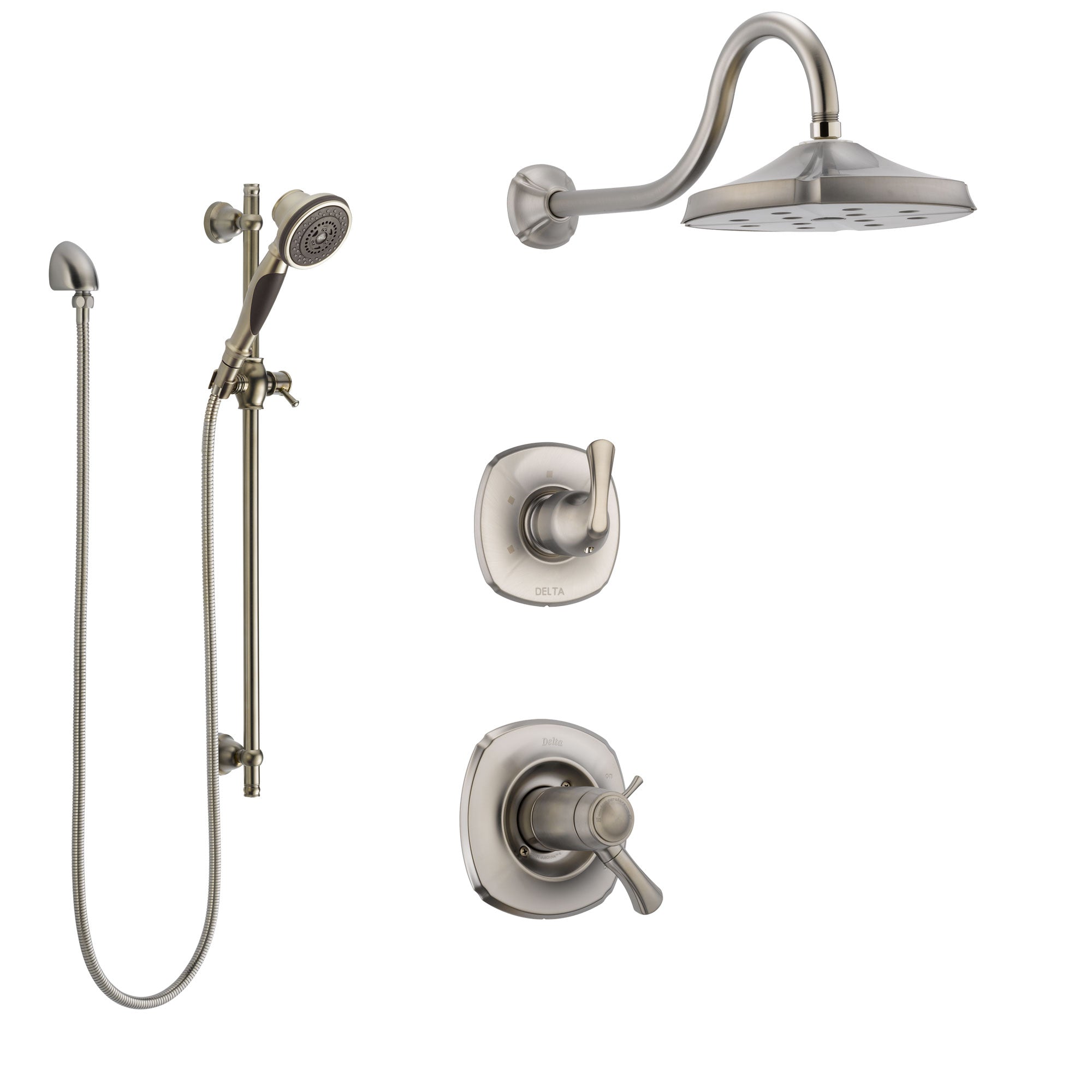 Delta Addison Dual Thermostatic Control Handle Stainless Steel Finish Shower System, Diverter, Showerhead, and Hand Shower with Slidebar SS17T2921SS6