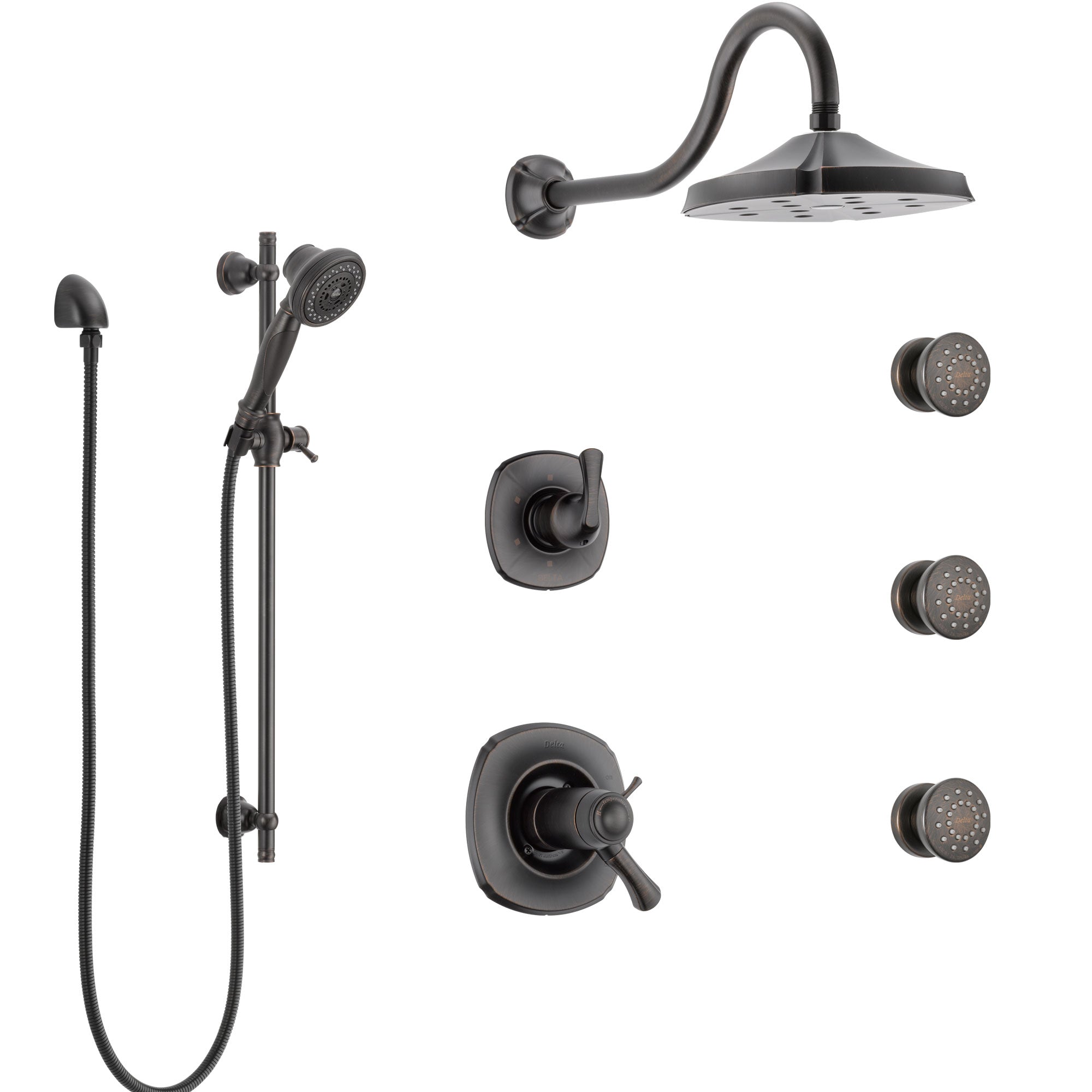 Delta Addison Venetian Bronze Shower System with Dual Thermostatic Control, Diverter, Showerhead, 3 Body Sprays, and Hand Shower SS17T2922RB5