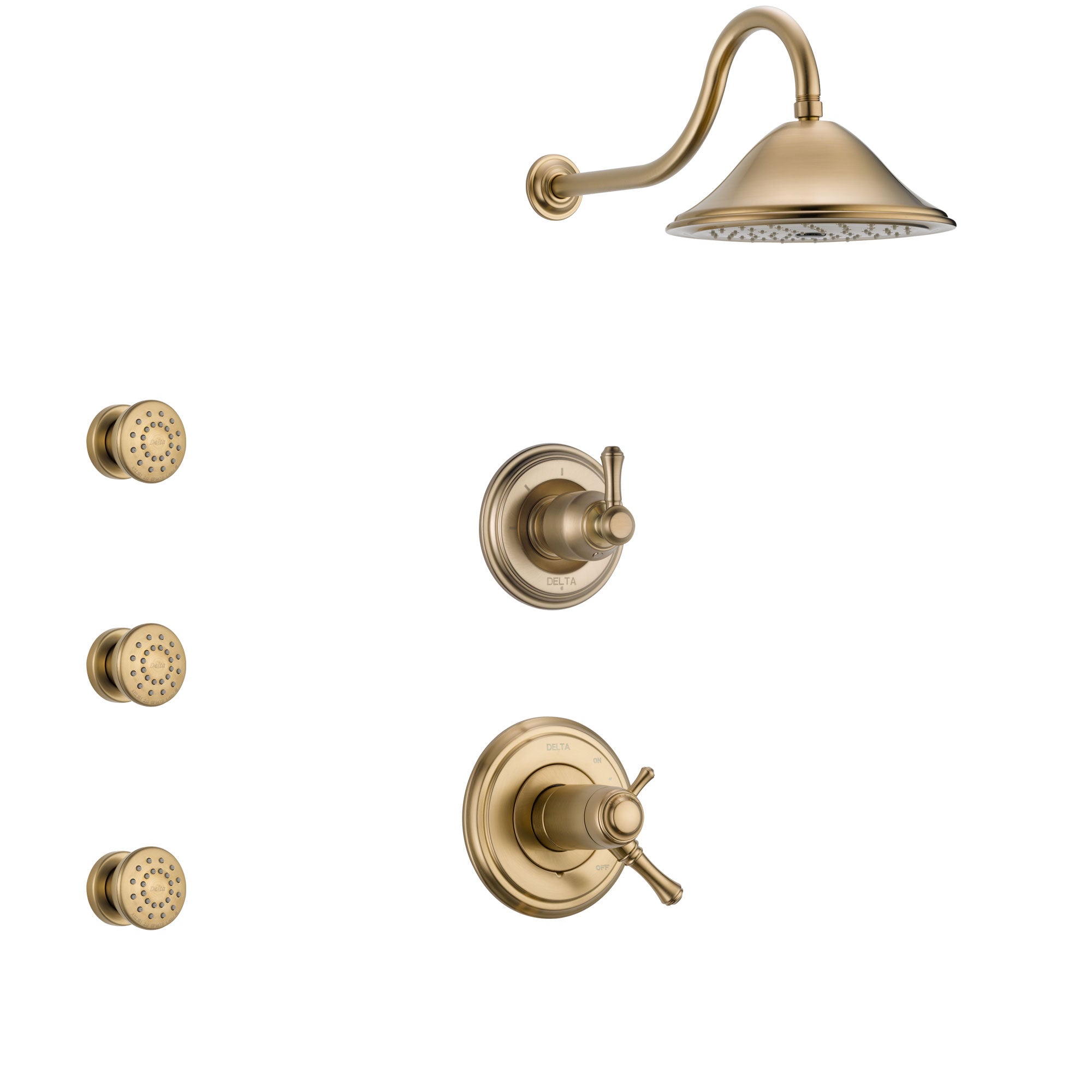 Delta Cassidy Champagne Bronze Shower System with Dual Thermostatic Control Handle, 3-Setting Diverter, Showerhead, and 3 Body Sprays SS17T2971CZ1