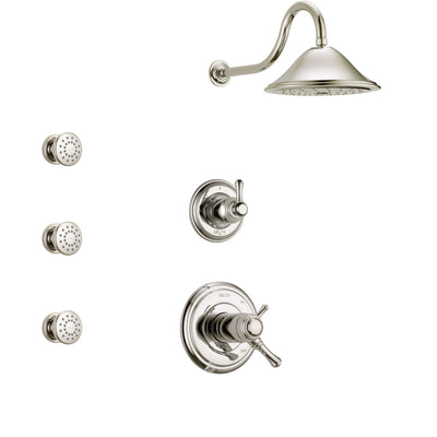 Delta Cassidy Polished Nickel Shower System with Dual Thermostatic Control Handle, 3-Setting Diverter, Showerhead, and 3 Body Sprays SS17T2972PN1