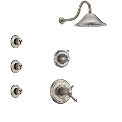 Delta Cassidy Dual Thermostatic Control Handle Stainless Steel Finish Shower System, 3-Setting Diverter, Showerhead, and 3 Body Sprays SS17T2972SS1