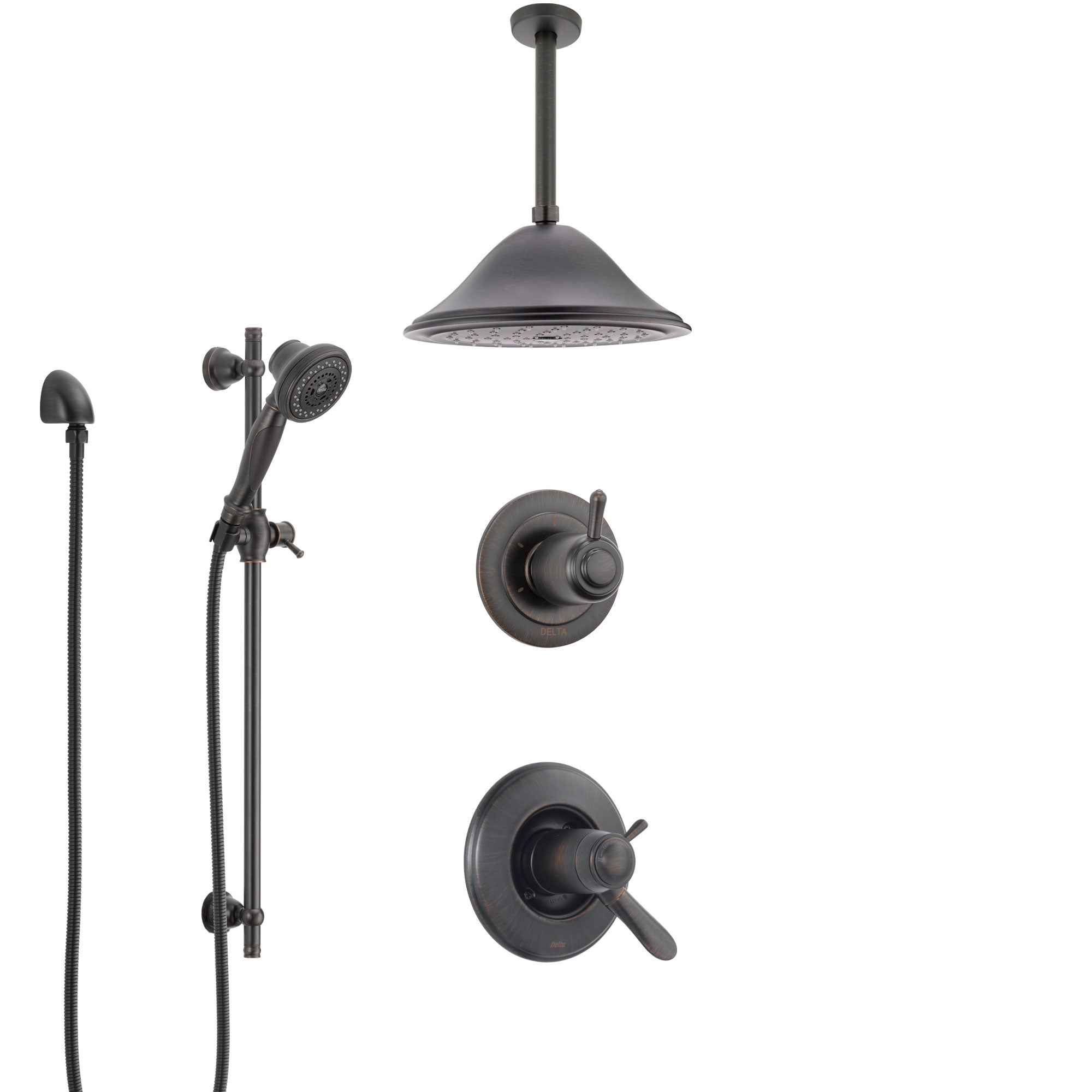 Delta Lahara Venetian Bronze Shower System with Dual Thermostatic Control Handle, Diverter, Ceiling Mount Showerhead, and Hand Shower SS17T381RB3