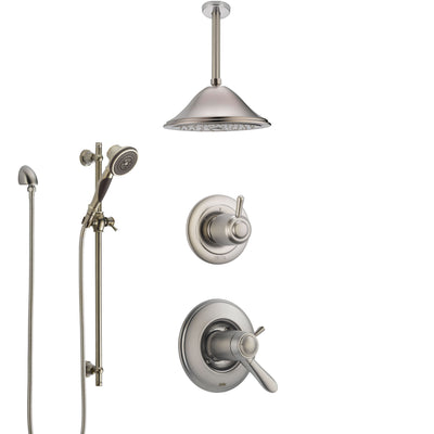 Delta Lahara Dual Thermostatic Control Handle Stainless Steel Finish Shower System, Diverter, Ceiling Mount Showerhead, and Hand Shower SS17T381SS5