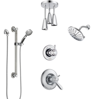 Delta Lahara Chrome Shower System with Dual Thermostatic Control, Diverter, Showerhead, Ceiling Mount Showerhead, and Grab Bar Hand Shower SS17T3821