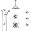 Delta Lahara Chrome Shower System with Dual Thermostatic Control, Diverter, Ceiling Showerhead, 3 Body Sprays, and Grab Bar Hand Shower SS17T3823