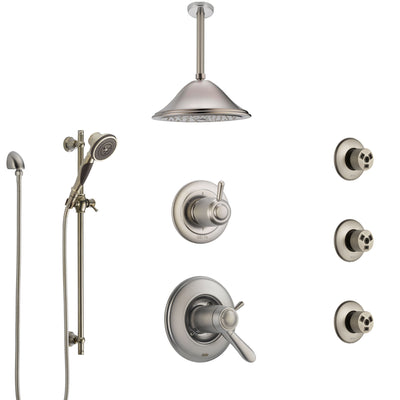 Delta Lahara Dual Thermostatic Control Stainless Steel Finish Shower System, Diverter, Ceiling Showerhead, 3 Body Sprays, and Hand Shower SS17T382SS7