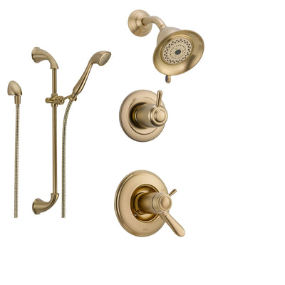 Delta Lahara Champagne Bronze Shower System with Thermostatic Shower Handle, 3-setting Diverter, Shower Head, and Hand Shower Spray SS17T3882CZ