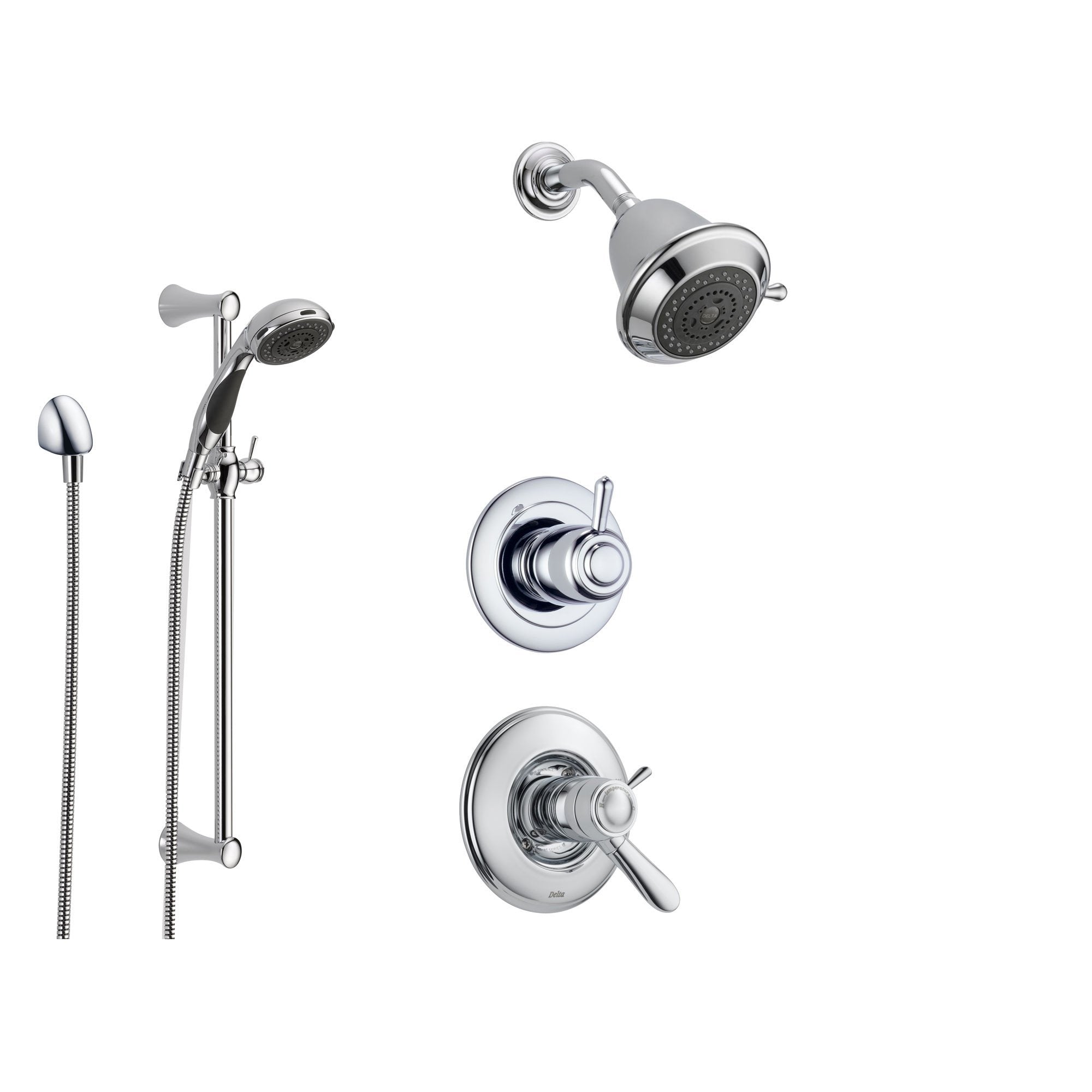 Delta Lahara Chrome Shower System with Thermostatic Shower Handle, 3-setting Diverter, Showerhead, and Handheld Shower Spray SS17T3882