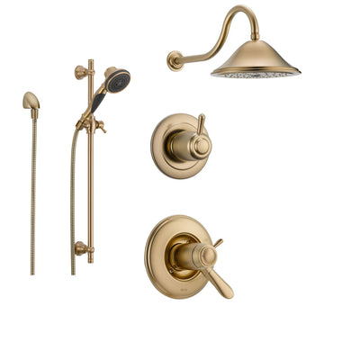 Delta Lahara Champagne Bronze Shower System with Thermostatic Shower Handle, 3-setting Diverter, Large Rain Shower Head, and Hand Shower SS17T3884CZ