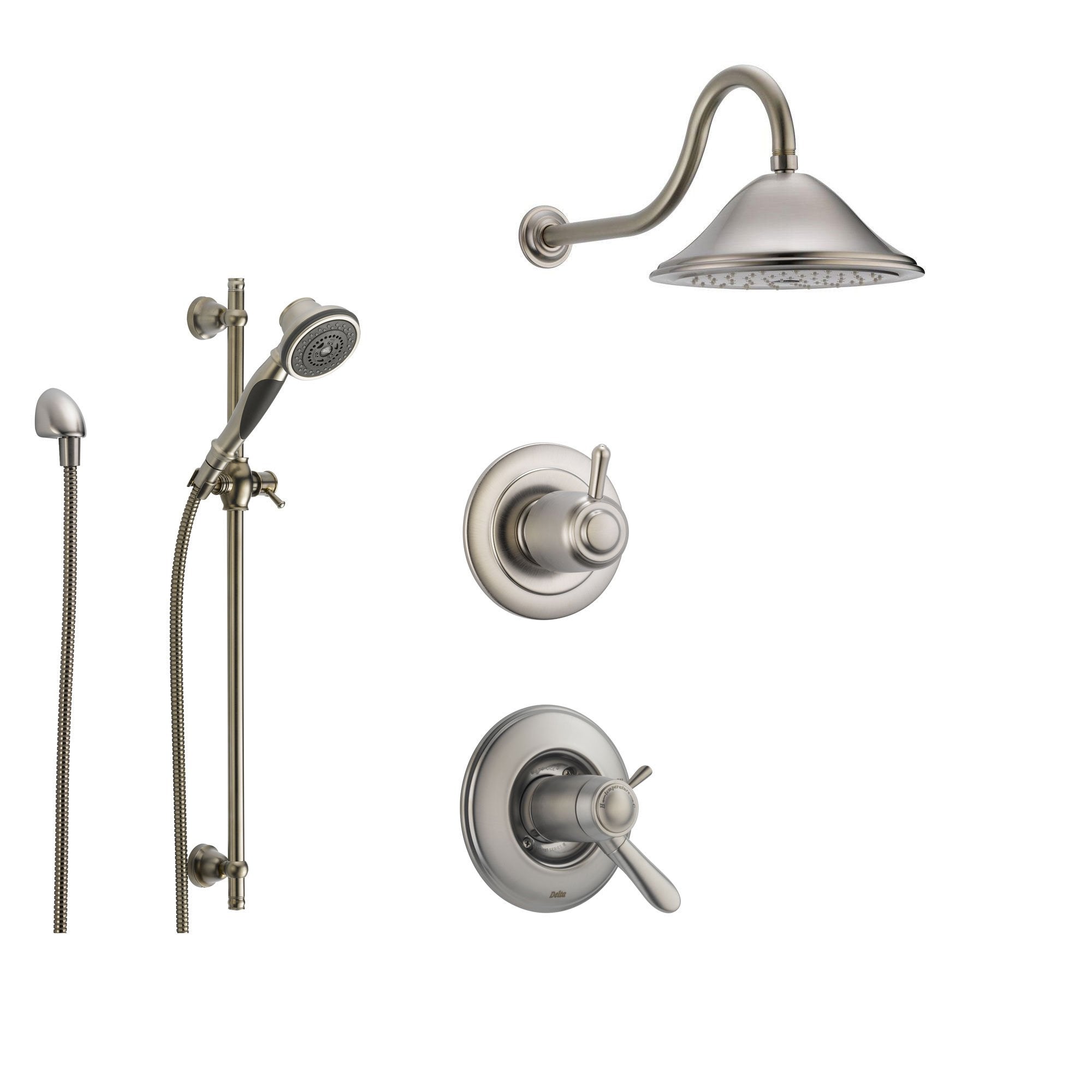 Delta Lahara Stainless Steel Shower System with Thermostatic Shower Handle, 3-setting Diverter, Large Rain Showerhead, and Handheld Shower SS17T3884SS