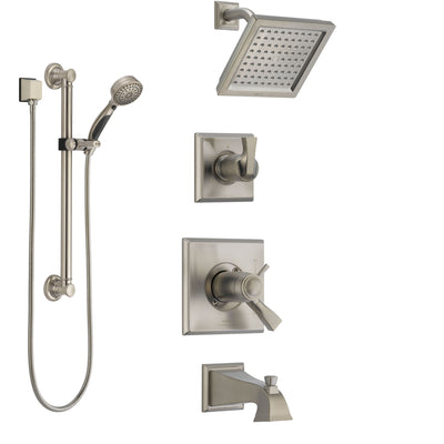 Delta Dryden Stainless Steel Finish Dual Thermostatic Control Tub and Shower System, Diverter, Showerhead, and Hand Shower with Grab Bar SS17T4511SS3