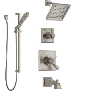 Delta Dryden Stainless Steel Finish Tub and Shower System with Dual Thermostatic Control Handle, Diverter, Showerhead, and Hand Shower SS17T4511SS5