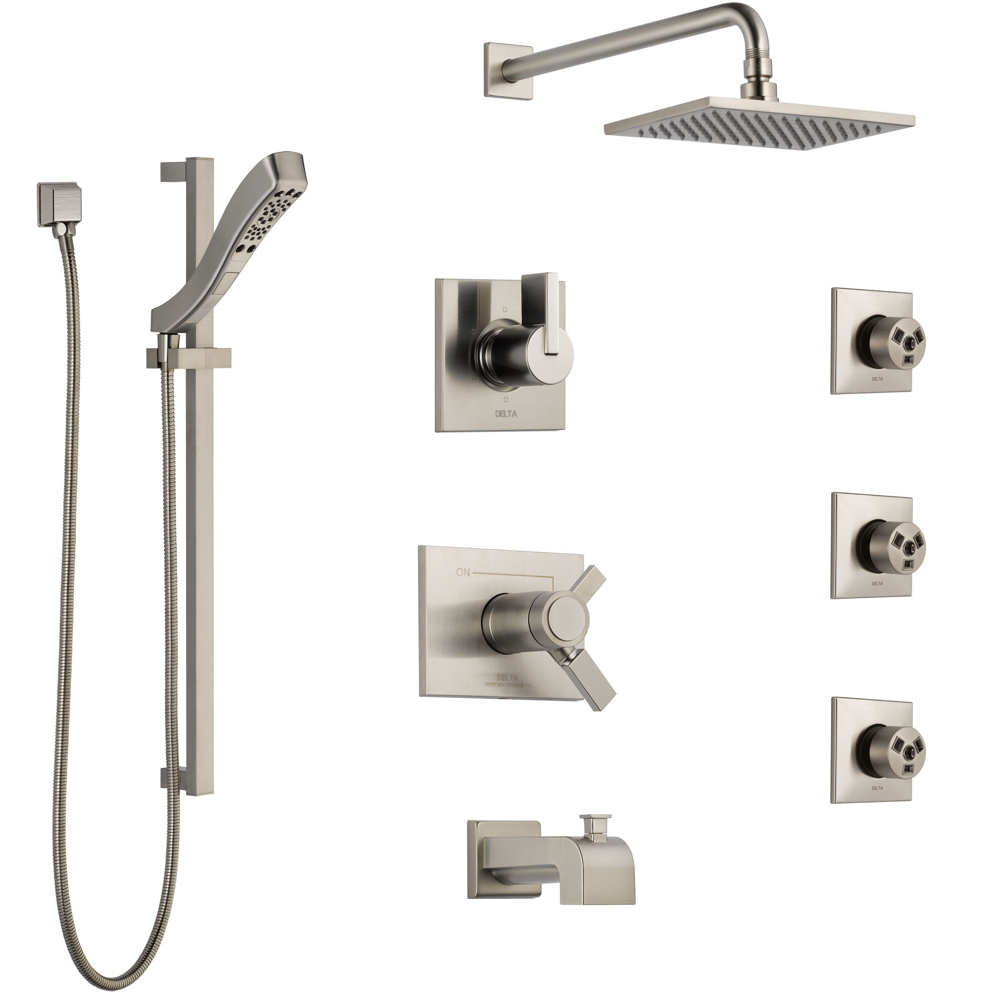 Delta Vero Stainless Steel Finish Dual Thermostatic Control Tub and Shower System, Diverter, Showerhead, 3 Body Sprays, and Hand Shower SS17T4532SS5