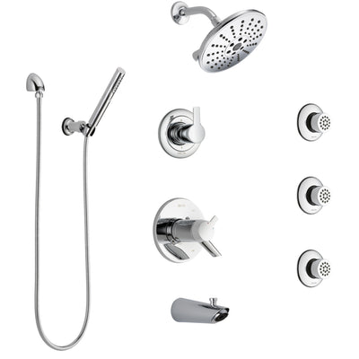 Delta Compel Chrome Tub and Shower System with Dual Thermostatic Control, 6-Setting Diverter, Showerhead, 3 Body Sprays, and Hand Shower SS17T46126