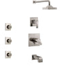 Delta Ara Stainless Steel Finish Tub and Shower System with Dual Thermostatic Control Handle, Diverter, Showerhead, and 3 Body Sprays SS17T4672SS2