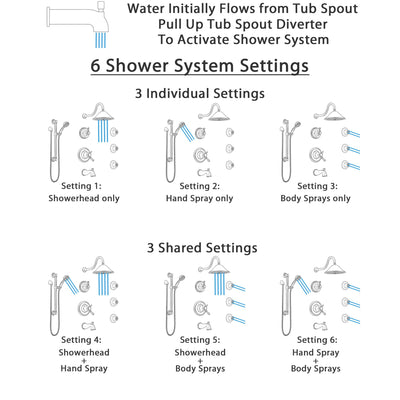 Delta Cassidy Venetian Bronze Dual Thermostatic Control Tub and Shower System, Diverter, Showerhead, 3 Body Sprays, Grab Bar Hand Spray SS17T4971RB1