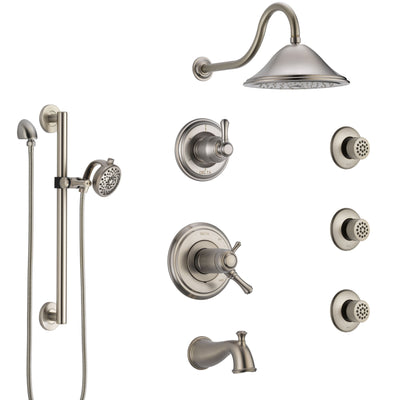 Delta Cassidy Stainless Steel Finish Dual Thermostatic Control Tub and Shower System with Showerhead, 3 Body Jets, Grab Bar Hand Spray SS17T4971SS4