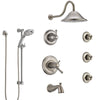 Delta Cassidy Stainless Steel Finish Thermostatic Control Tub and Shower System, Diverter, Showerhead, 3 Body Sprays, & Temp2O Hand Spray SS17T4971SS5