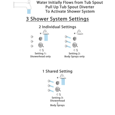 Delta Cassidy Chrome Finish Tub and Shower System with Dual Thermostatic Control Handle, 3-Setting Diverter, Showerhead, and 3 Body Sprays SS17T49721