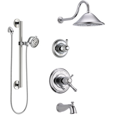 Delta Cassidy Chrome Tub and Shower System with Dual Thermostatic Control Handle, Diverter, Showerhead, and Hand Shower with Grab Bar SS17T49726