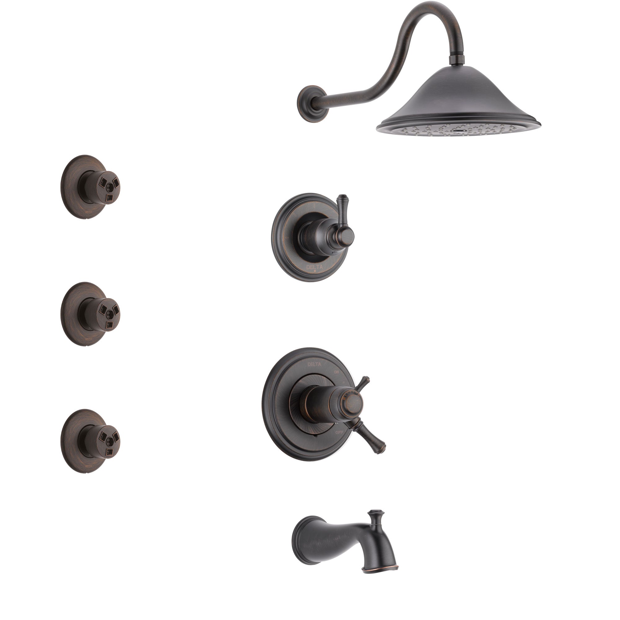 Delta Cassidy Venetian Bronze Tub and Shower System with Dual Thermostatic Control Handle, Diverter, Showerhead, and 3 Body Sprays SS17T4972RB2