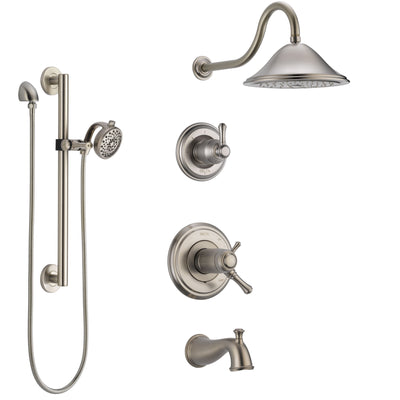 Delta Cassidy Stainless Steel Finish Dual Thermostatic Control Tub and Shower System, Diverter, Showerhead, and Hand Shower with Grab Bar SS17T4972SS6