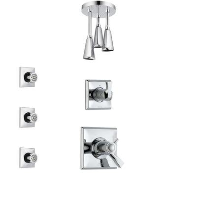 Delta Dryden Chrome Finish Shower System with Dual Thermostatic Control Handle, Diverter, Ceiling Mount Showerhead, and 3 Body Sprays SS17T5113