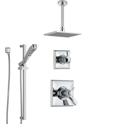 Delta Dryden Chrome Finish Shower System with Dual Thermostatic Control Handle, Diverter, Ceiling Mount Showerhead, and Hand Shower SS17T5115