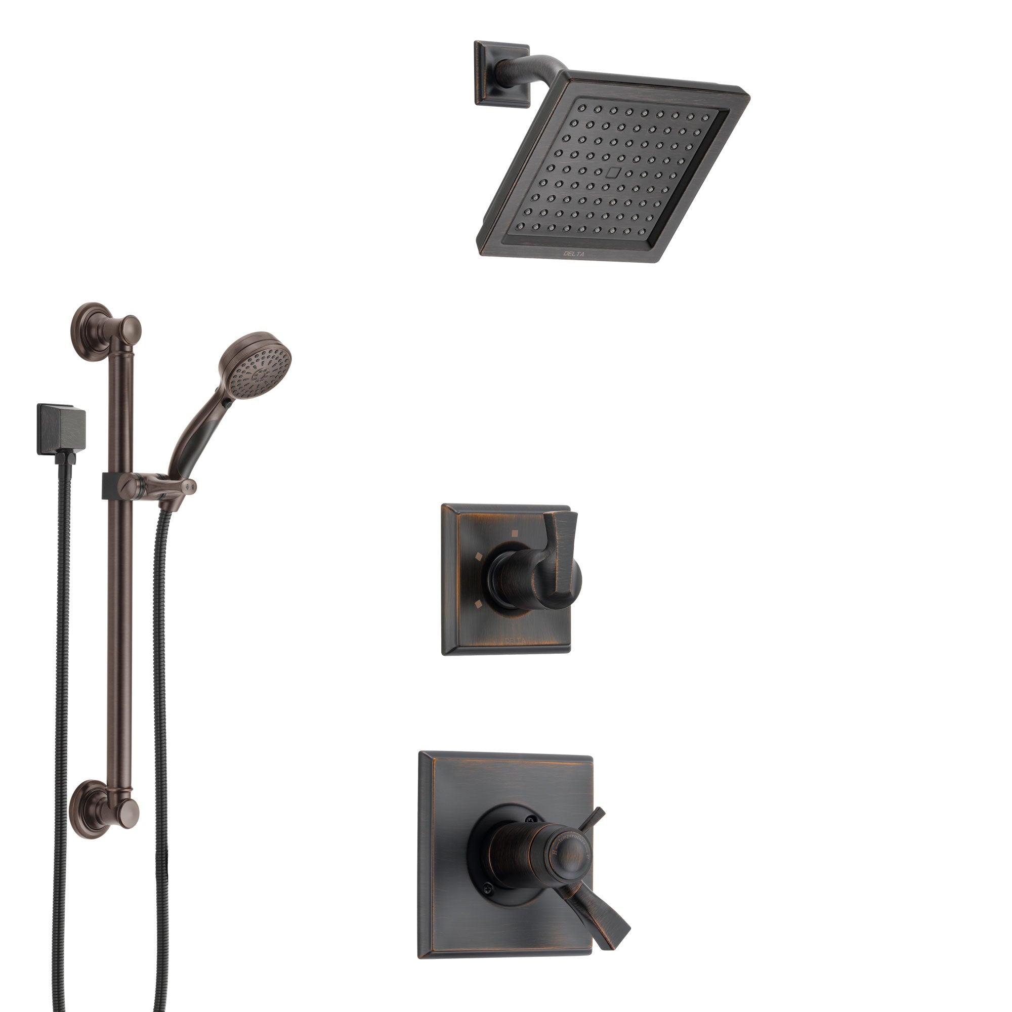 Delta Dryden Venetian Bronze Shower System with Dual Thermostatic Control Handle, Diverter, Showerhead, and Hand Shower with Grab Bar SS17T511RB2