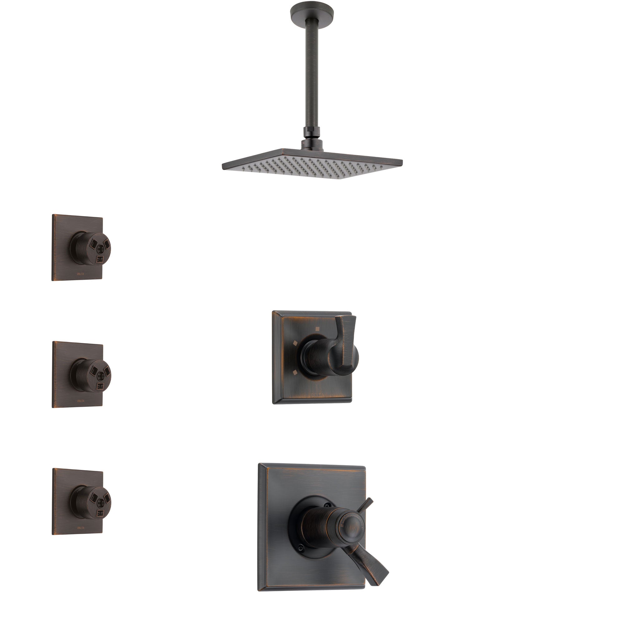 Delta Dryden Venetian Bronze Shower System with Dual Thermostatic Control Handle, Diverter, Ceiling Mount Showerhead, and 3 Body Sprays SS17T511RB4