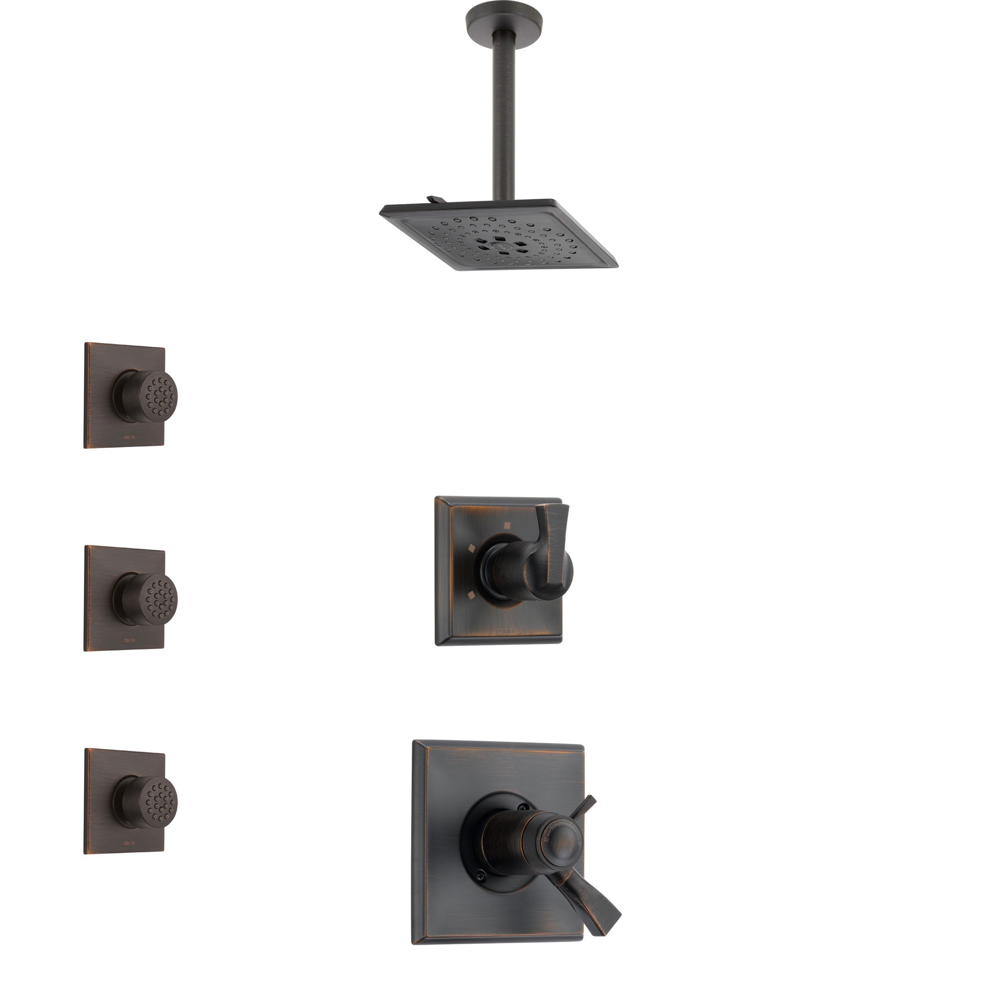 Delta Dryden Venetian Bronze Shower System with Dual Thermostatic Control Handle, Diverter, Ceiling Mount Showerhead, and 3 Body Sprays SS17T511RB6