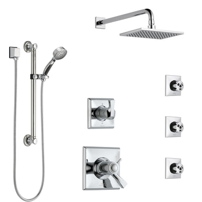 Delta Dryden Chrome Shower System with Dual Thermostatic Control, Diverter, Showerhead, 3 Body Sprays, and Hand Shower with Grab Bar SS17T5128