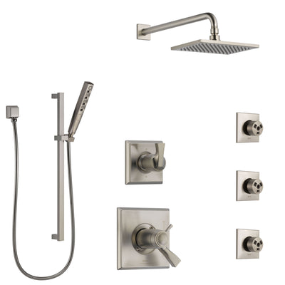 Delta Dryden Dual Thermostatic Control Stainless Steel Finish Shower System, Diverter, Showerhead, 3 Body Sprays, and Hand Shower SS17T512SS7