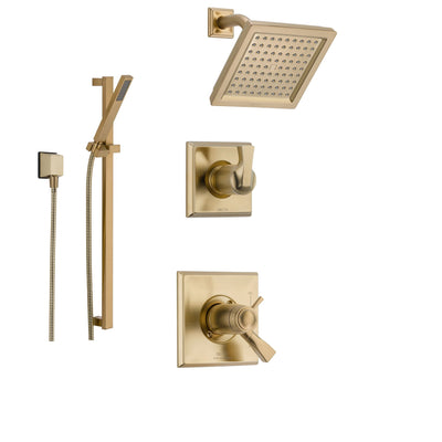 Delta Dryden Champagne Bronze Shower System with Thermostatic Shower Handle, 3-setting Diverter, Modern Square Showerhead, and Hand Shower Spray SS17T5185CZ