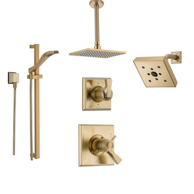 Delta Dryden Champagne Bronze Shower System with Thermostatic Shower Handle, 6-setting Diverter, Ceiling Mount Modern Square Showerhead, Wall Mount Shower Head, with Hand Shower SS17T5193CZ