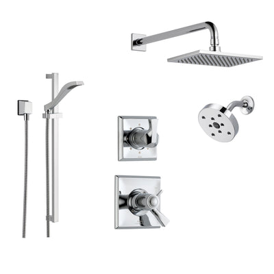 Delta Dryden Chrome Shower System with Thermostatic Shower Handle, 6-setting Diverter, Large Square Rain Shower Head, Modern Round Showerhead, and Hand Shower Spray SS17T5193