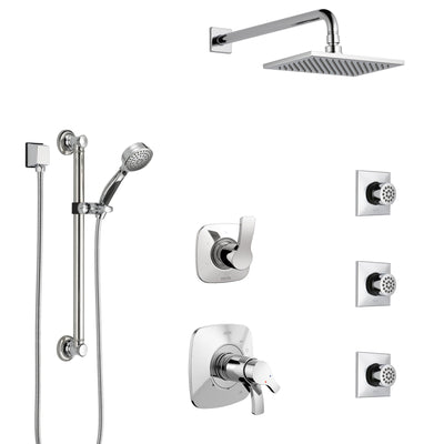 Delta Tesla Chrome Shower System with Dual Thermostatic Control, Diverter, Showerhead, 3 Body Sprays, and Hand Shower with Grab Bar SS17T5216