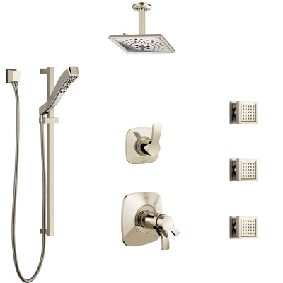 Delta Tesla Polished Nickel Shower System with Dual Thermostatic Control, Diverter, Ceiling Showerhead, 3 Body Sprays, and Hand Shower SS17T521PN4