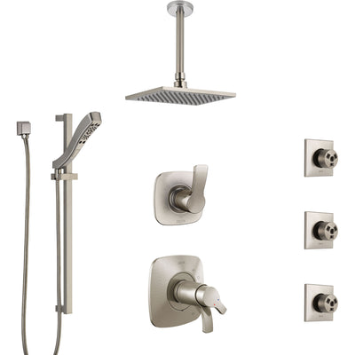 Delta Tesla Dual Thermostatic Control Stainless Steel Finish Shower System, Diverter, Ceiling Showerhead, 3 Body Sprays, and Hand Shower SS17T521SS5