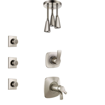 Delta Tesla Dual Thermostatic Control Handle Stainless Steel Finish Shower System, Diverter, Ceiling Mount Showerhead, and 3 Body Sprays SS17T522SS8